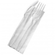 Set tacamuri furculita, cutit si servetel alb, transparent, ambalate individual, 50 buc/set